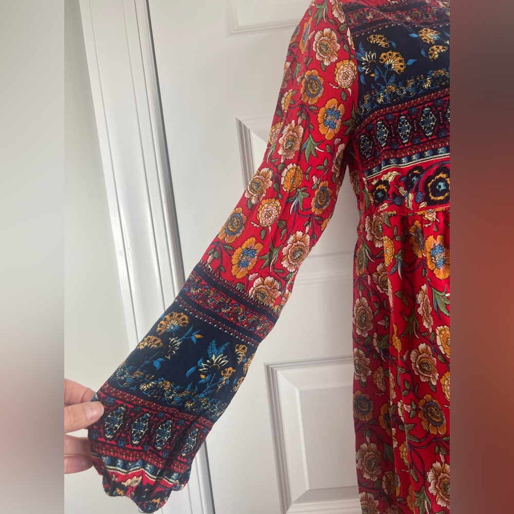 R. VIVIMOS Red Floral Boho Dress Size Large - Picture 6 of 8